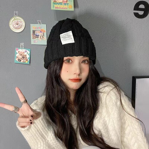 Japanese student hat for girls, autumn and winter high-quality Instagram stylish chunky knit wool hat, versatile loose large head circumference cold hat