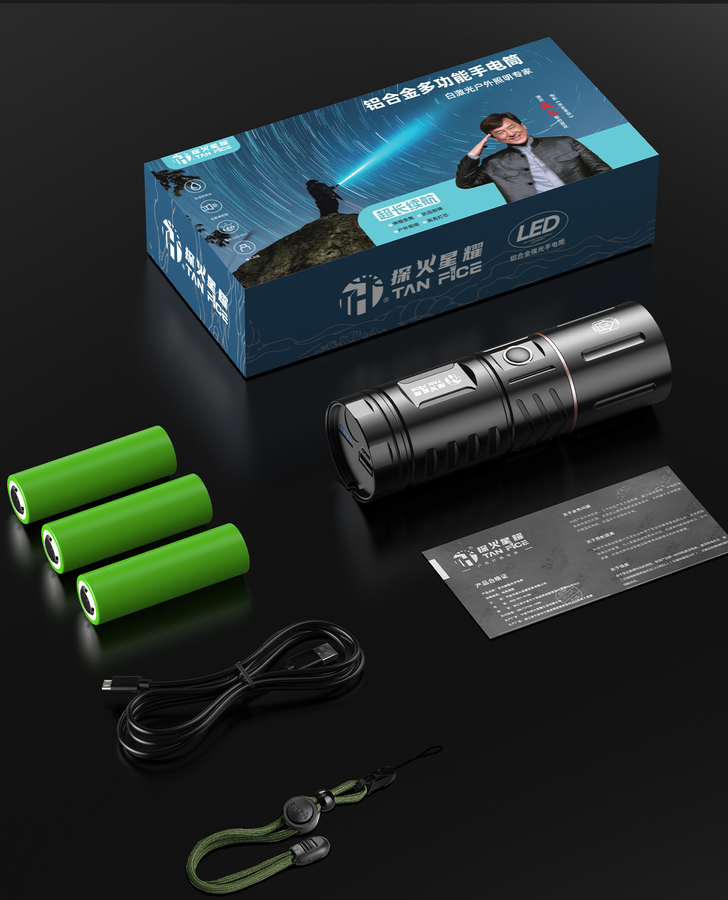 Cross-Border Hot-Selling Aluminum Alloy Flashlight with Smart Display, Ultra-Bright Work Light, Zoomable, Flashing, Portable Flashlight with Strong Light