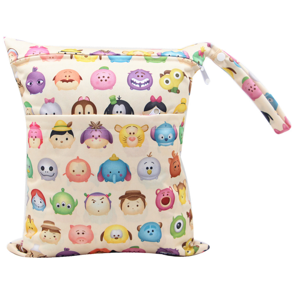Bolsa de pañales Asenappy Impresión digital bebé doble cremallera impresión impermeable bolsa de pañales aplicación económica