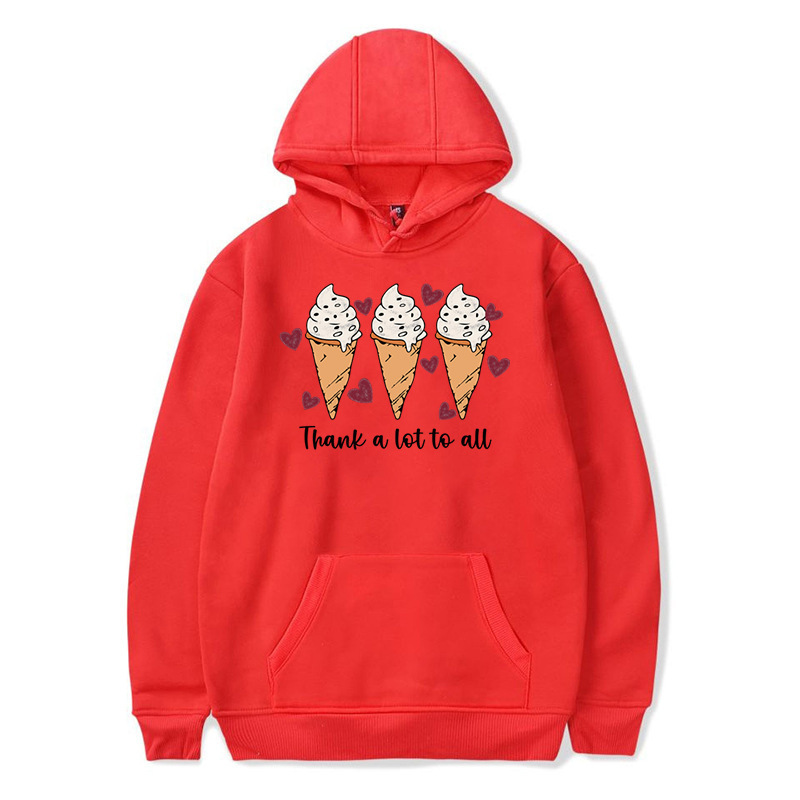 THANK A LOT TO ALL Thanksgiving Dessert Printed Pullover Autumn and Winter Casual Loose Hooded Sweatshirt