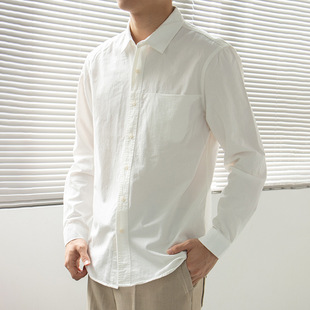 Neng Meng pure cotton simple casual shirt men's long-sleeved spring Japanese youth shirt solid color shirt men's 2031