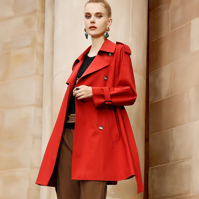 新款2021秋季女时尚大气气质修身英伦风长袖中款风衣外套女