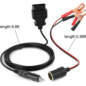 Cigarette Lighter Extension Cable (3m) with Alligator Clips, Cigarette Lighter Socket (Obd and Alligator Clips)