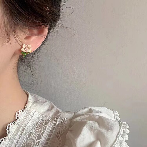 ins forest super fairy enamel oil dripping flower earrings Korean sweet fashion earrings summer new trendy ear jewelry