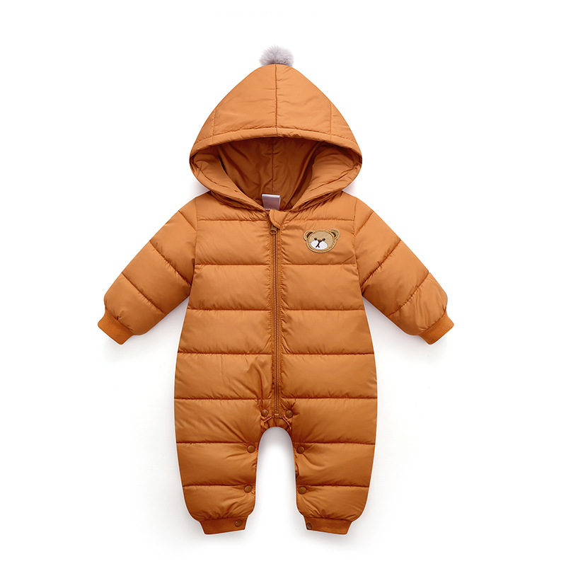 INS popular transfronterizo exclusivo Otoño e Invierno moda nueva Bola de piel con capucha color sólido cálido bebé mono mameluco