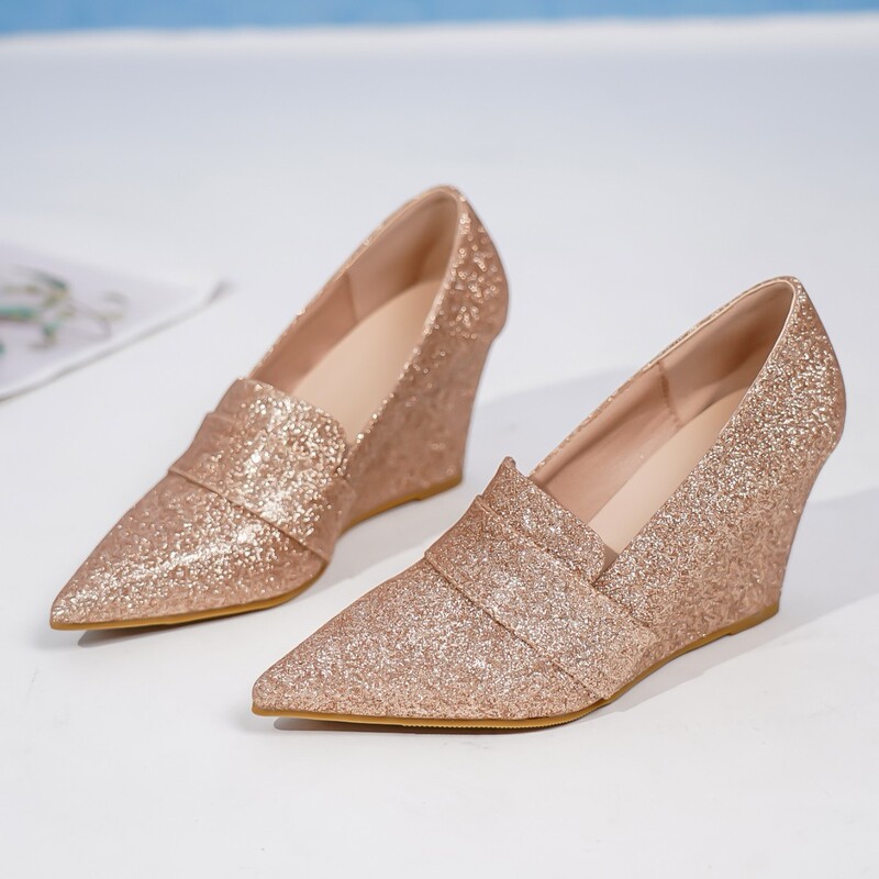 Cross-Border Factory Sexy Wedge High-Heeled Shoes for Women 2026 Spring New Pointed Toe Crystal Princess Party Shoes for Women
