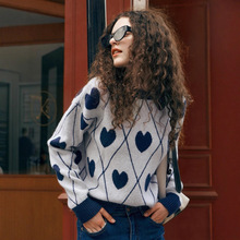 2025跨境外贸新款甜美爱心提花圆领短款上衣女长袖针织百搭打底衫