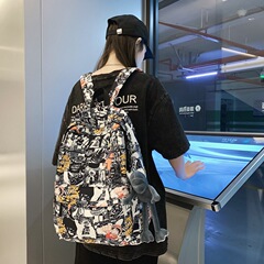 大容量カバン個性落書き日本カジュアルリュックサック男女ファッションスポーツ高校生ファッションリュックサック