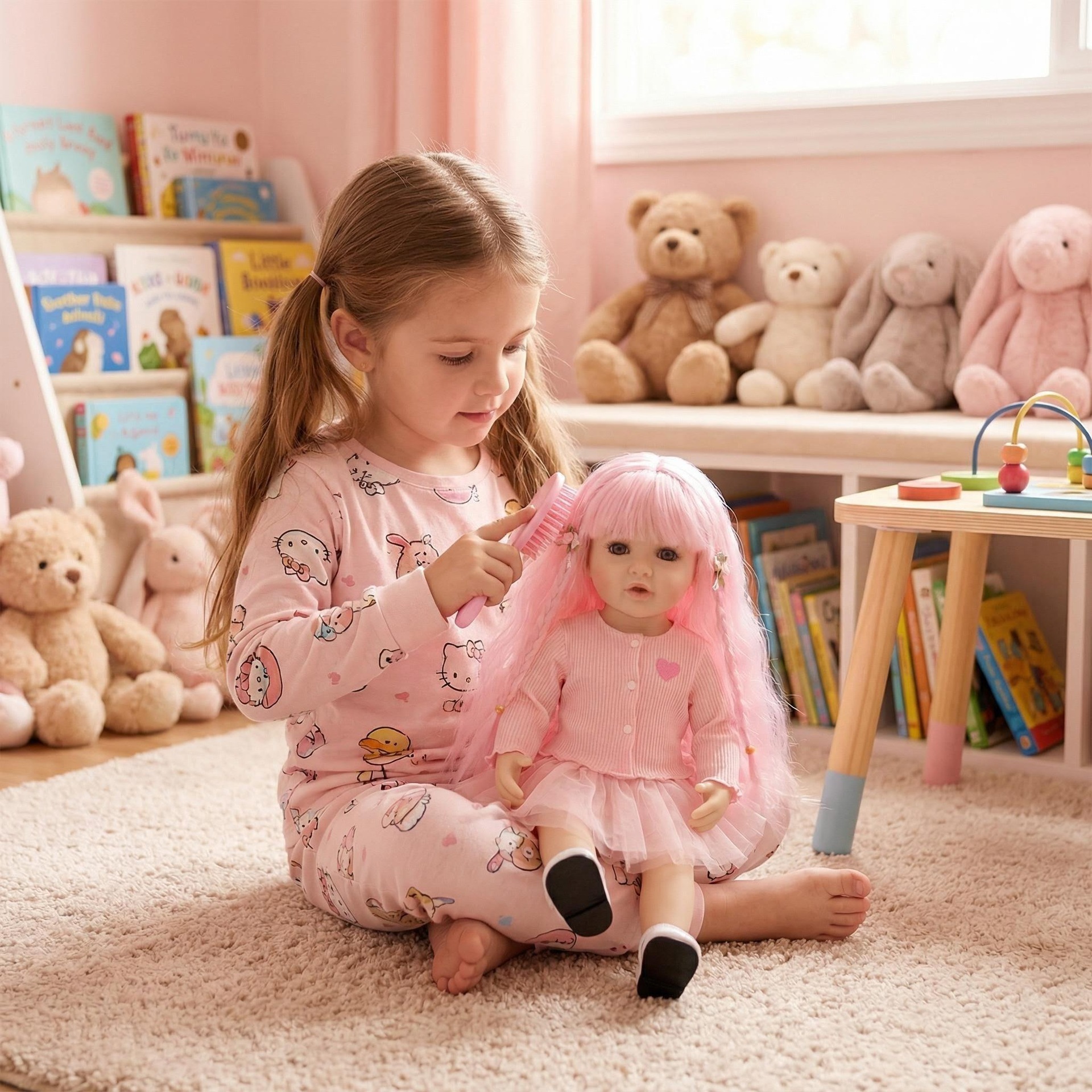 NPK22inch bordado polvo amor Betty simulación muñeca renacida para acompañar a los niños regalos de vacaciones preferidos