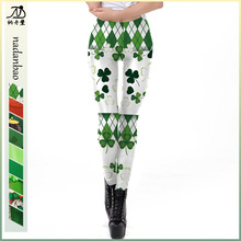欧美圣帕特里克节爱尔兰绿帽子节同款数码印花紧身收腰运动打底裤