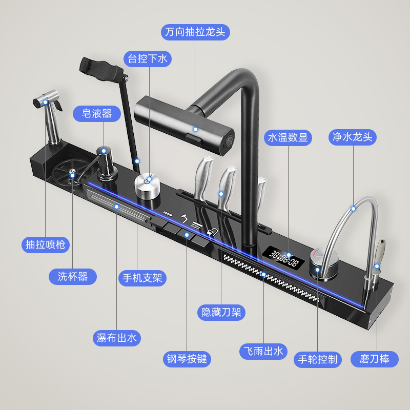 Tiburón ballena cascada de lluvia voladora de mano 304 acero inoxidable lavabo fregadero fregadero cocina fregadero al por mayor transfronterizo