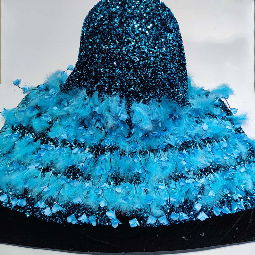 Comercio exterior nueva pluma Otoño e Invierno vestido de novia vestido de noche terciopelo no invertido tridimensional lentejuelas borla floral bordado tela JX1704