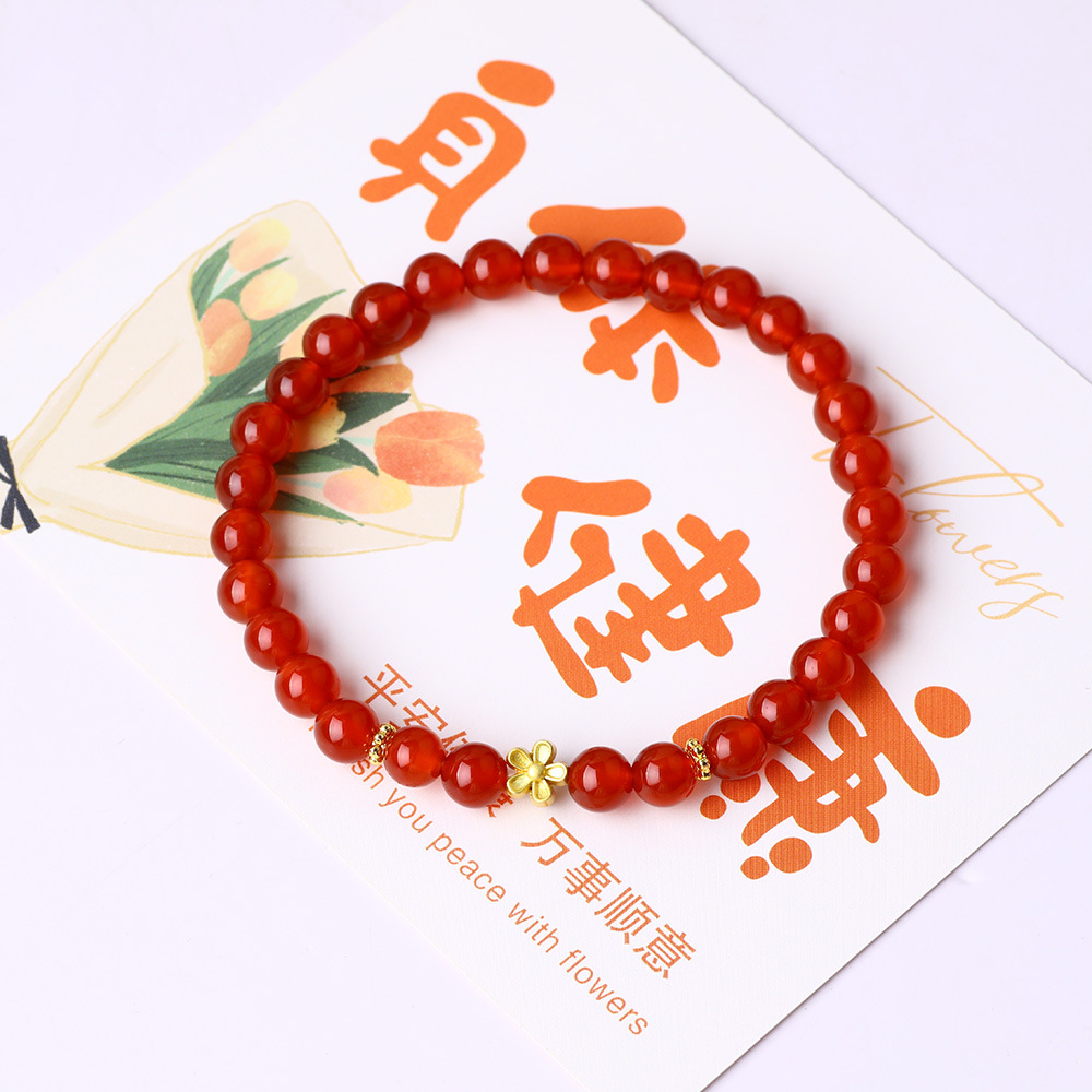 Brazalete de cuentas de ágata rojo para mujeres lujoso ligero delicado de alta sensación joyería de mano de verano colgante de mano