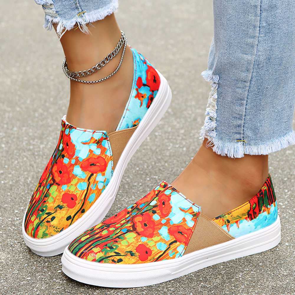 casual flat bottom flower graffiti canvas shoes NSFH127817