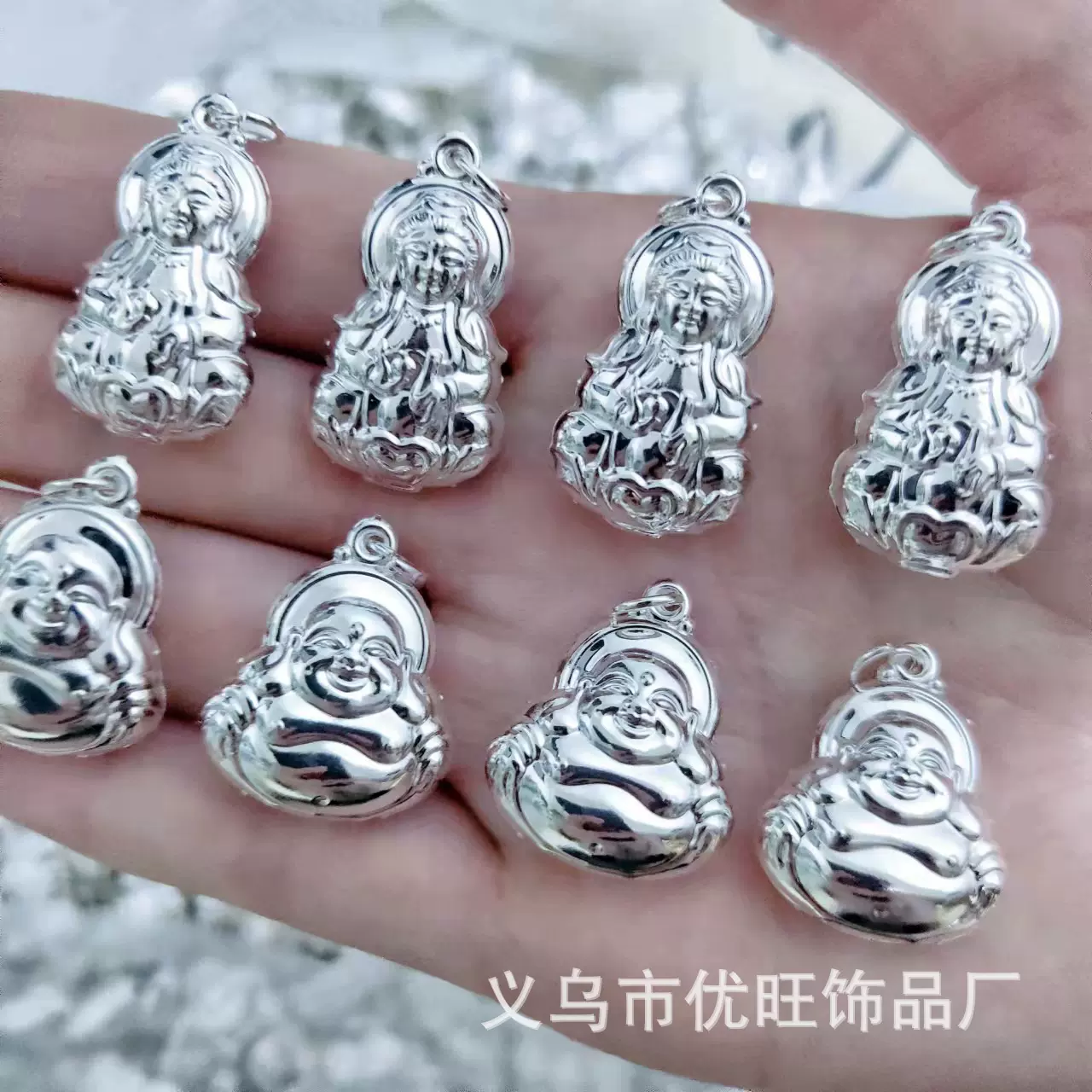 新款镀金男女菩萨莲花观世音吊坠大肚弥勒佛项坠情侣款活动礼品