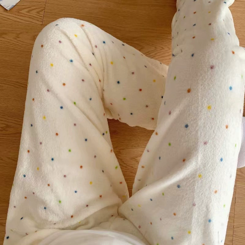 Коралловые бархатные пижамы женские домашние брюки осенью и зимой теплые брюки фланелевые плюшевые толстые свободные брюки можно носить на улице