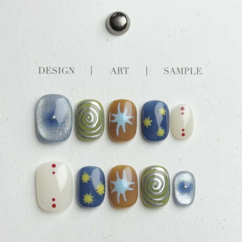 Purely Handmade Wearable Nails Xiaohongshu Popular Ins Style Cat Eye Smudged Hand-Painted Daily Nail Pieces Manicure Wholesale