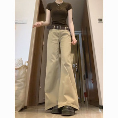 小个子美式复古微喇牛仔裤新款低腰秋夏新款宽松不贴腿垂感阔腿裤