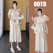 实拍~孕妇装2025夏装洋气娃娃衫套装短袖上衣女外出时尚款两件套
