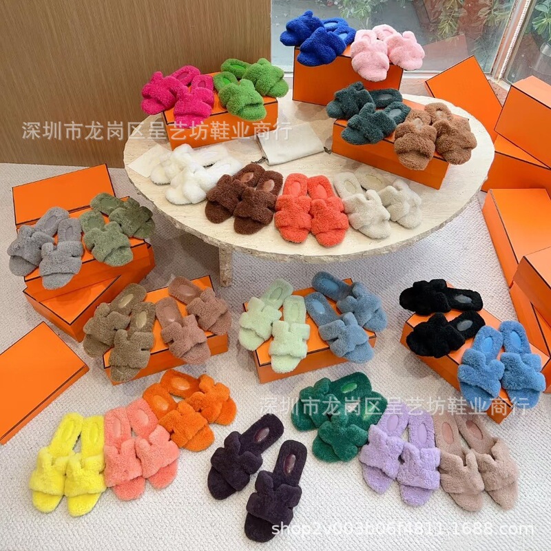 H Fur Slippers for Women's Outer Wear 2025 New Autumn and Winter Teddy Lamb Wool Flats Casual Slippers Export Women's Shoes H Fur Slippers for Women's Outer Wear 2025 New Autumn and Winter Teddy Lamb Wool Flats Casual Slippers Export Women's Shoes