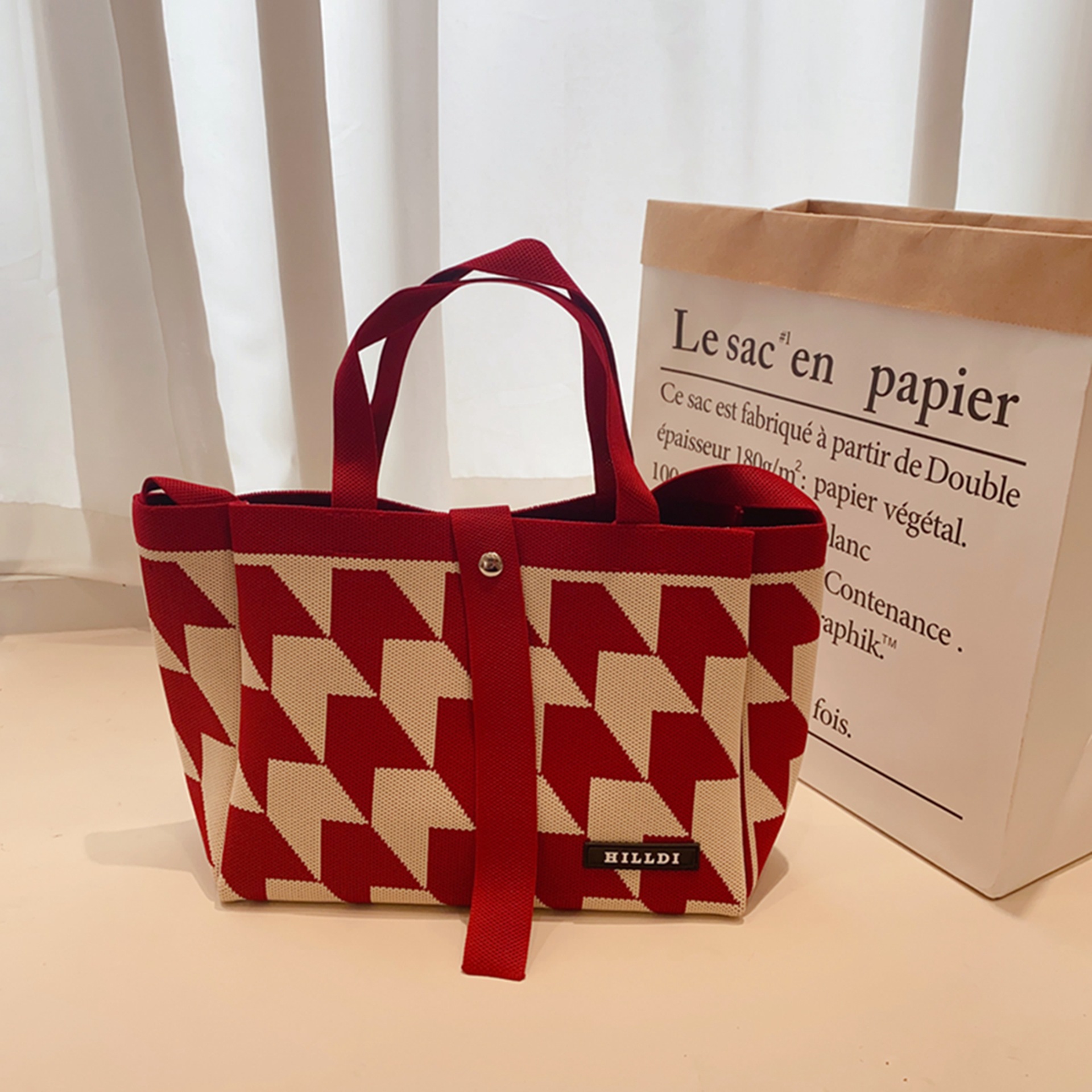 Sac à main cabas à motif pied-de-poule élégant et polyvalent_voghion.com