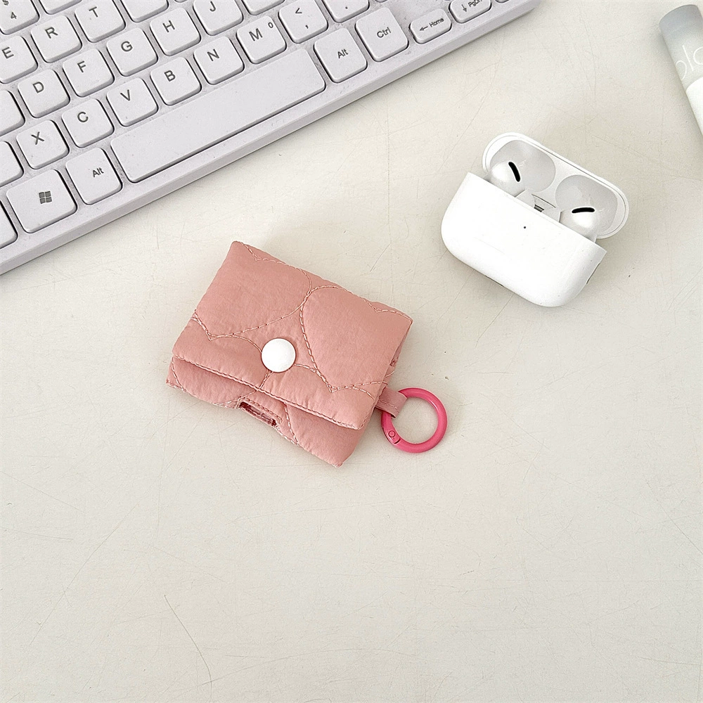Protective AirPods Case (Apple-compatible) Quilted Keychain Pouch, Compact Bluetooth Earbud Storage