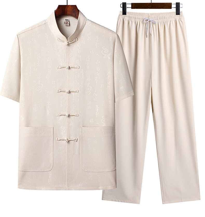 国潮唐装男冰丝短袖套装中老年男装两件套太极服爸爸装夏装中国风衣服详情11