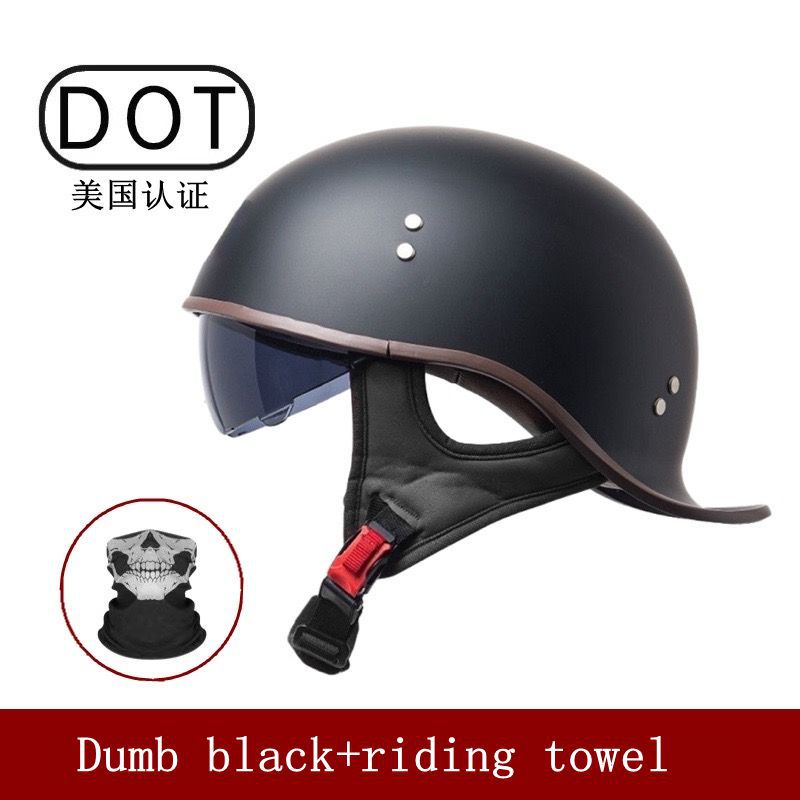 Cross-Border New Motorcycle Helmet for Men, Summer Half Helmet, Retro Style for Women, Electric Vehicle, Lightweight Motorcycle Helmet with Inner Visor