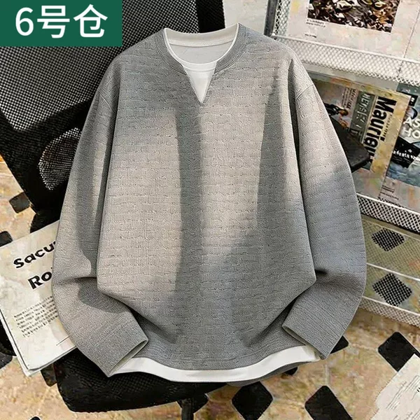 American retro style fake two-piece sweatshirt for men, 2026 autumn new model, loose, casual, versatile, long-sleeved top