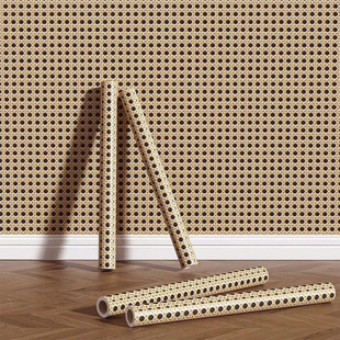 Internet Celebrity Rattan Furniture Renovation Stickers 3D Stereo Self-Adhesive Wallpaper Wardrobe Wooden Cabinet Renovation Beautification Decoration Waterproof