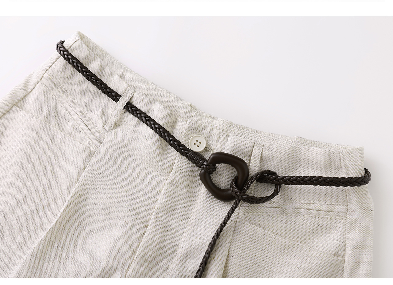 Quần culottes nữ ống rộng chất liệu linen phối sợi tencel, cạp cao dáng suông, mặc mùa hè thoáng mát — Xanh lông mòng đen chi tiết 29