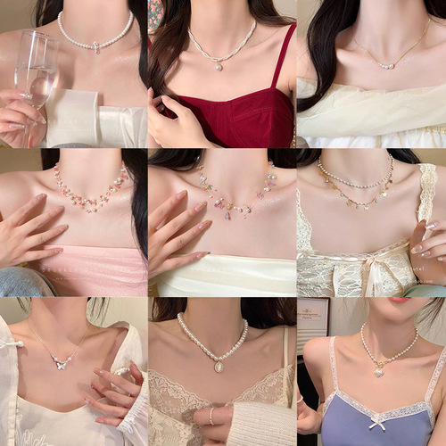 Gentle Butterfly Pearl Necklace for Women, Light Luxury, Niche, High-End, Sweet, Clavicle Chain, Fashion Accessory, Viral Trendsetter, Neck Chain