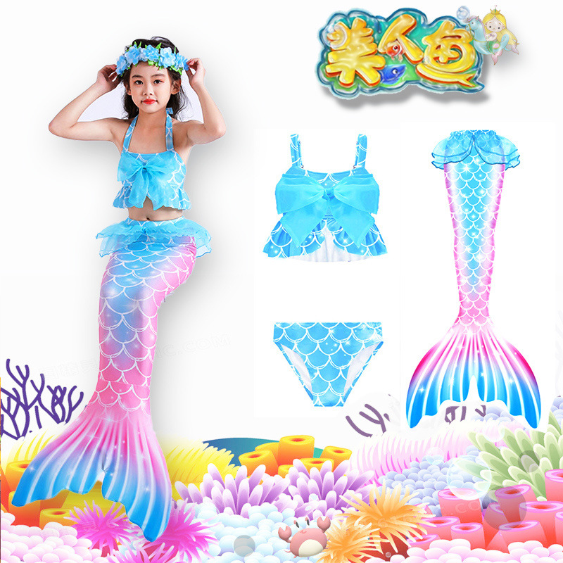 Niños sirena de cola set femenino de verano bebé trajes de baño niña pequeña falda de princesa 2023 nuevo