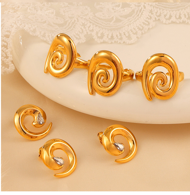 Titanium Steel 18K Gold Plated Casual Simple Style Spiral Stripe Zircon Rings Earrings display picture 6