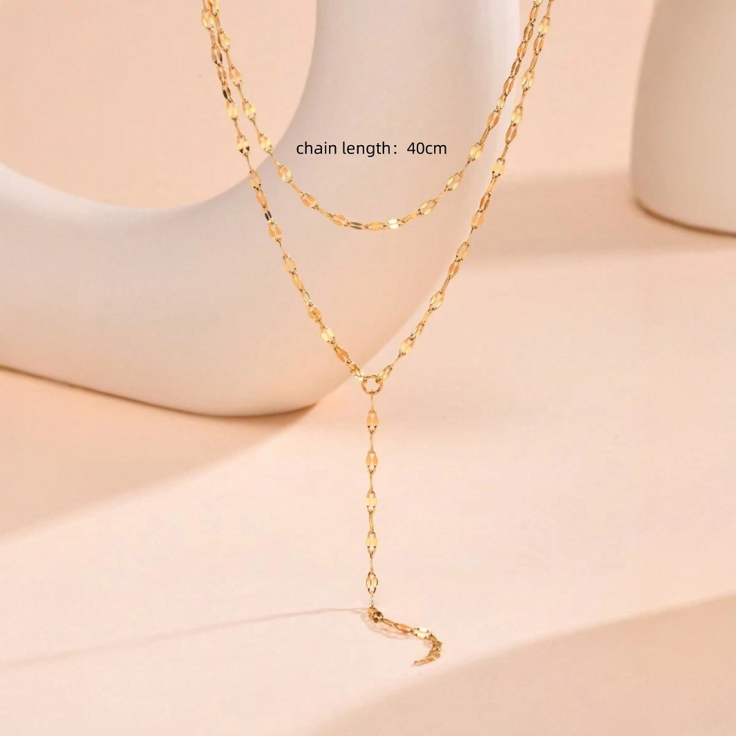 Minimalist Y-shaped Pendant Necklace Gold Long Chain For Women_voghion.com