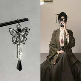 中式国风 书法蝴蝶发簪女水墨色清冷高级感简约古典气质发钗发饰