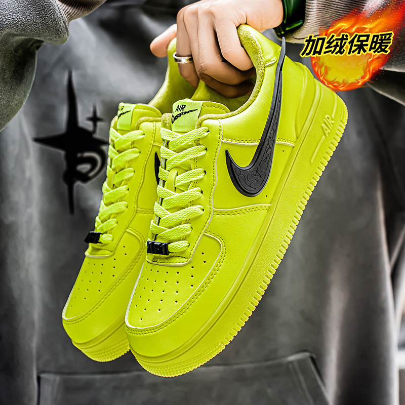 Aj Air Force One Men's Flying Hook Af1 Fluorescent Green Mandarin Duck Sneakers Aj1 Low-Top Cotton Shoes Women's Winter Velvet Men's Shoes