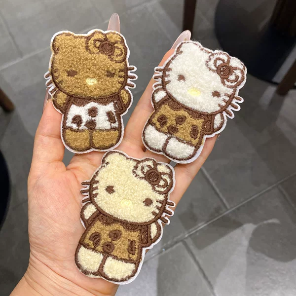 Autumn and winter retro leopard print embroidered kitty cat bangs sticker, children's hair patch magic sticker, cute hair accessory