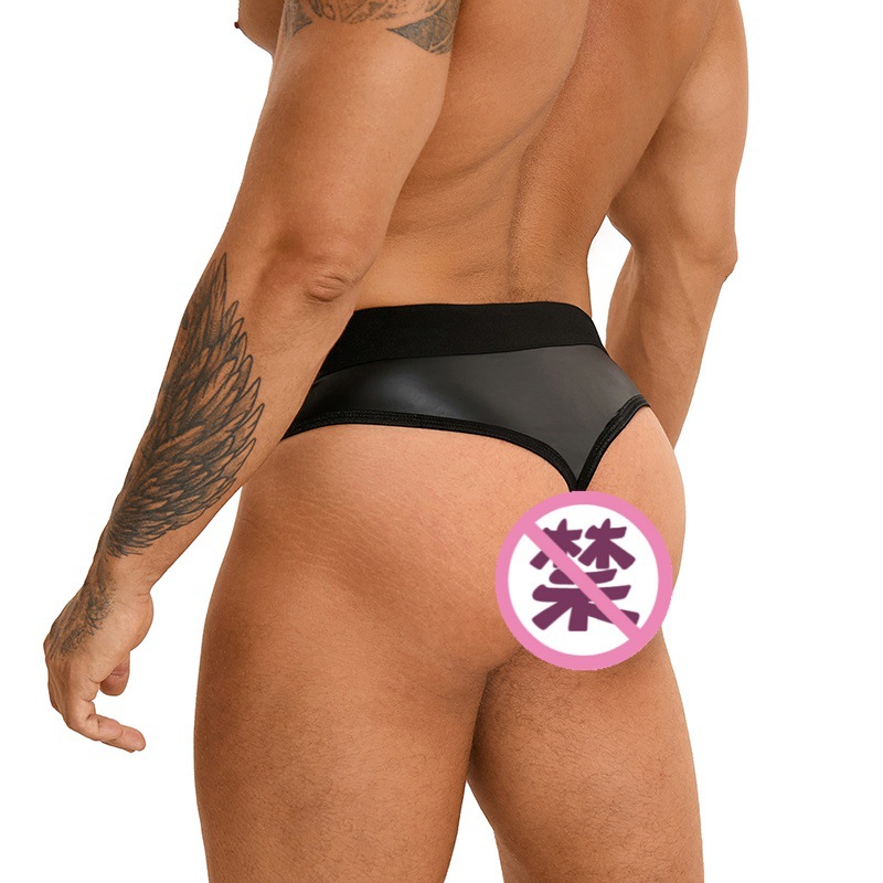 Pantalones sexuales para hombres europeos y estadounidenses, pantalones sexuales de tamaño grande, pantalones de cuero de cintura baja agujeradas, thongs transfronterizos al por mayor