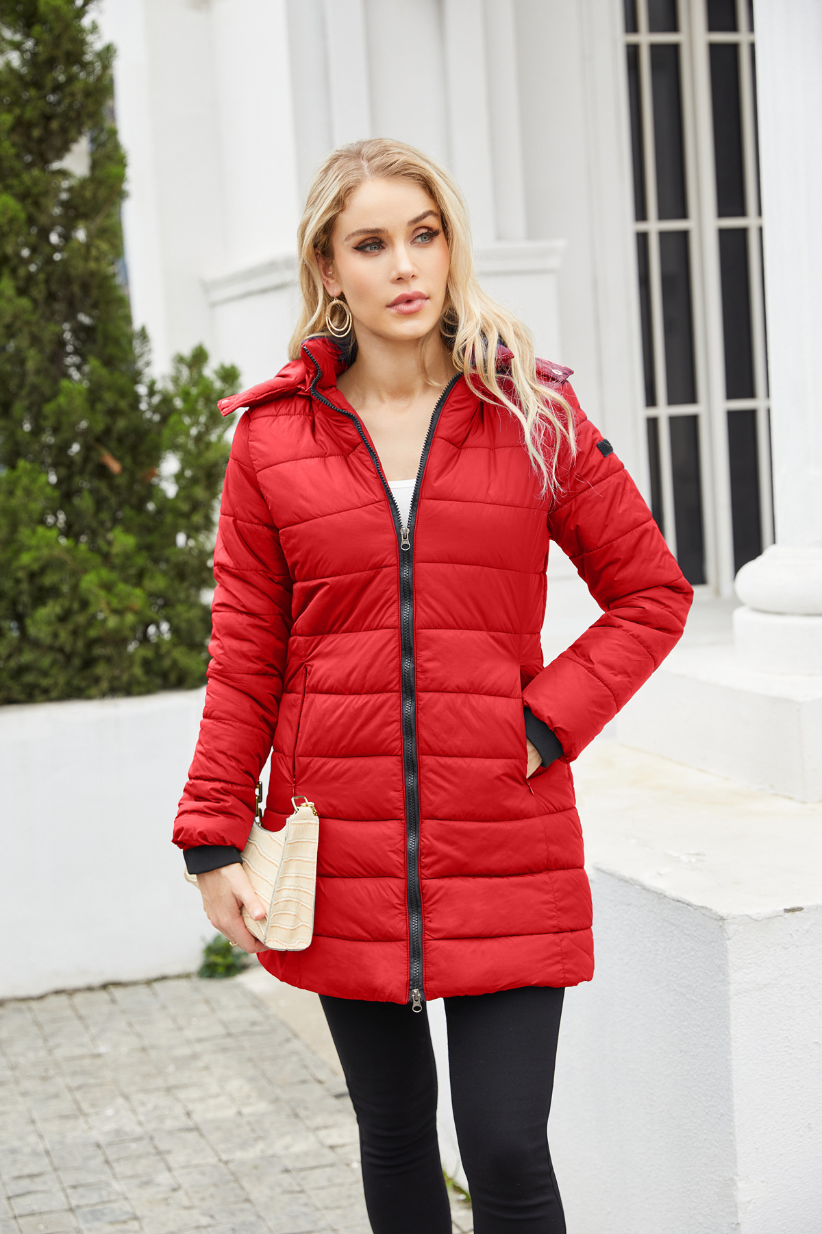 Abrigo de invierno para mujer con capucha extraíble parka impermeable_voghion.com