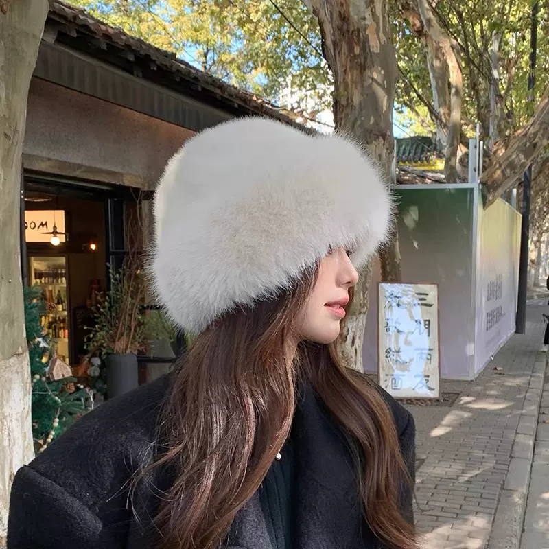 新款帽子女冬季毛绒渔夫帽气质显脸小加绒加厚保暖护耳盆帽雷锋帽