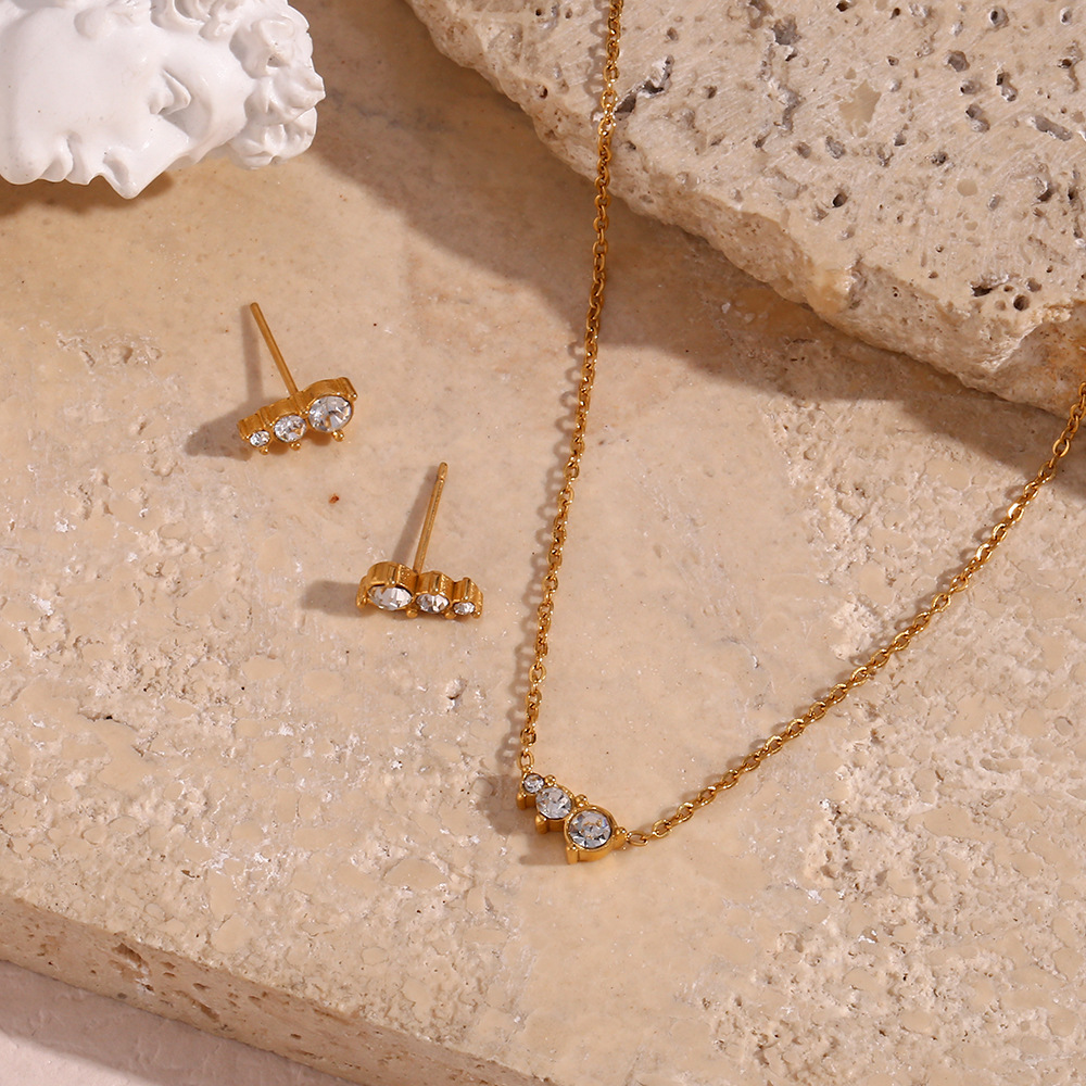 Womenu0027S Fashion Geometric Stainless Steel Ear Studs Necklace Geometry Plating Metal Artificial P