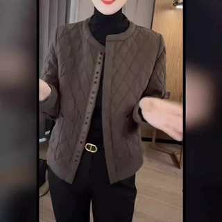 24923大爱美依缘2024新款宽松长袖单排扣圆领棉服时尚减龄外套女