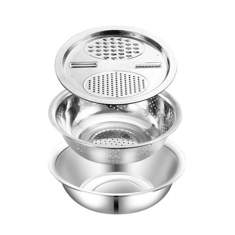 Cuenca de raspador de acero inoxidable cuenca de filtro multifuncional de cocina de cocina cuenca de tamiz de corte de platos de fábrica directa