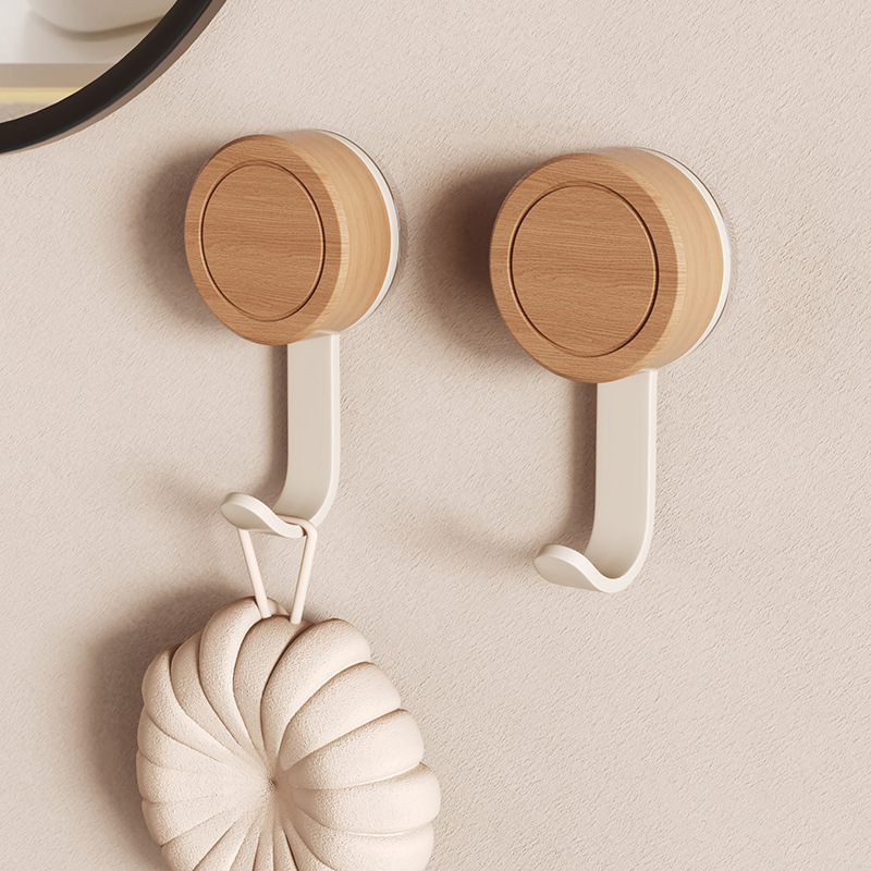 No-Drill Suction Cup Adhesive Hooks for Kitchen, Bathroom, Entryway, Behind Door, Walnut Color, Strong Load-Bearing Sticky Hooks