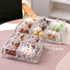 European-style light luxury glass fruit and nut plate square divided cake snack plate set with lid fruit tray wrought iron
