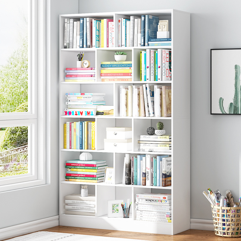 簡易書架簡約置物架落地臥室家用收納儲物櫃子學生實木色小型書櫃
