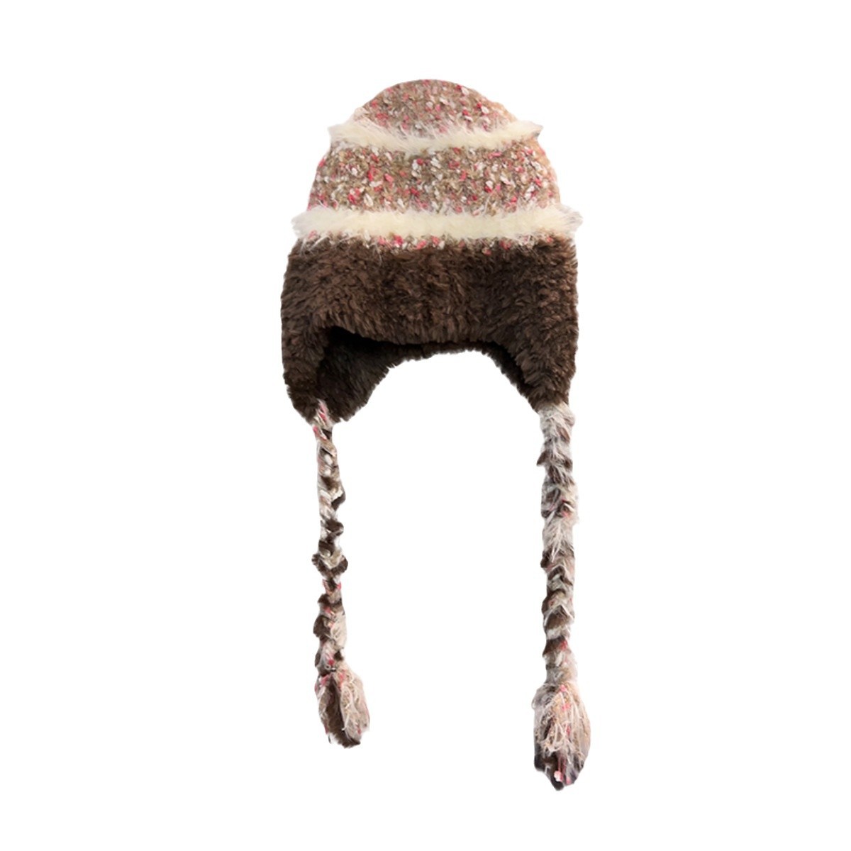 Sombrero de peluche de correa larga, sombrero de lana de invierno, sombrero de protección de orejas, sombrero Lei Feng, sombrero de punto caliente para mujeres