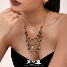 谜丽ins黑色水晶不锈钢流苏月亮锁骨项链神秘暗黑系女王首饰批发
