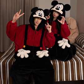 情侣连体睡衣秋冬季珊瑚绒加绒加厚法兰绒秋冬款家居服套装跨境潮